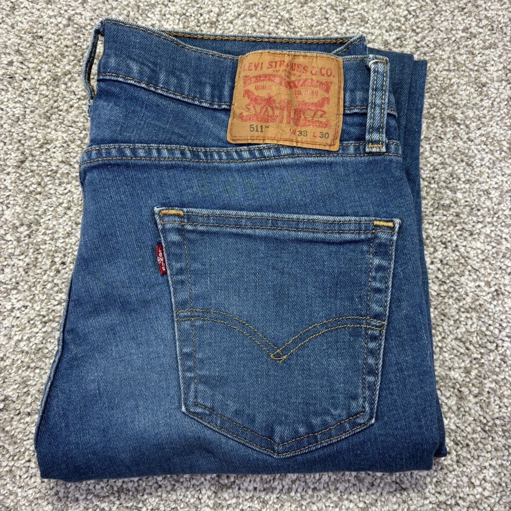 Levis 511 Slim Jeans Mens 33x30 Blue Med Wash Tapered Stretch Denim Pants 04511
